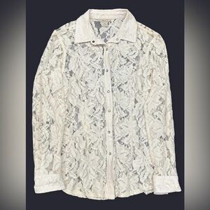 Women's‎ Ariat Ivory Lace Pearl Snap Button Down Overshirt Medium Western